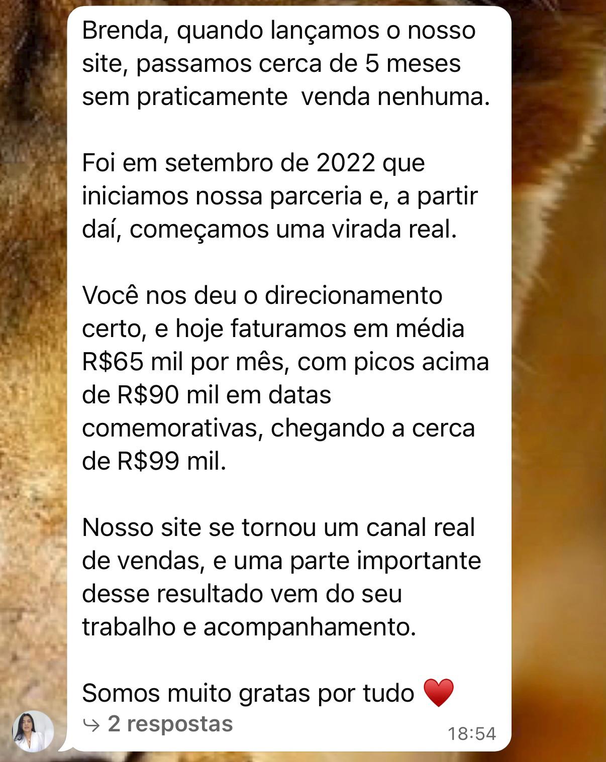 Depoimento: faturamento médio de R$65 mil por mês, com picos acima de R$90 mil